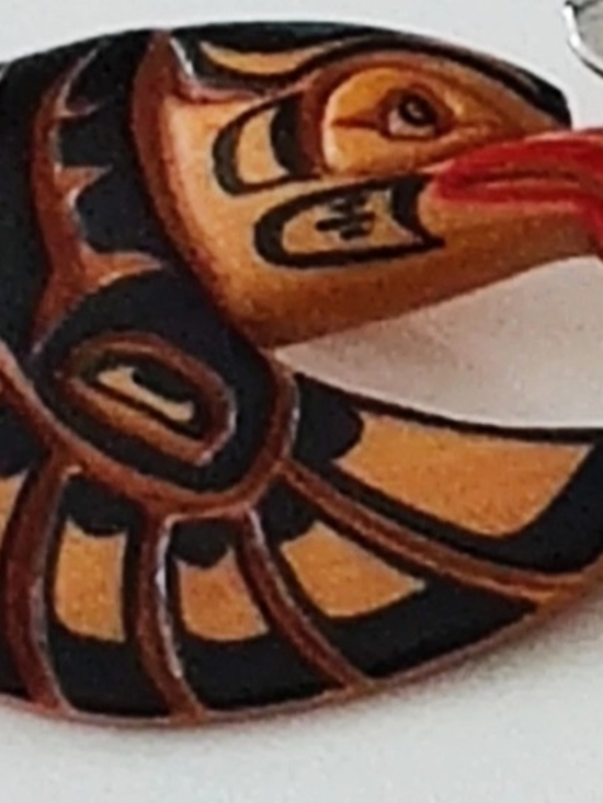 The Unbranded Brand Jewelry - Vintage Canadian Indigenous Art Brooch Hand-carved Cedar ca. 1989....